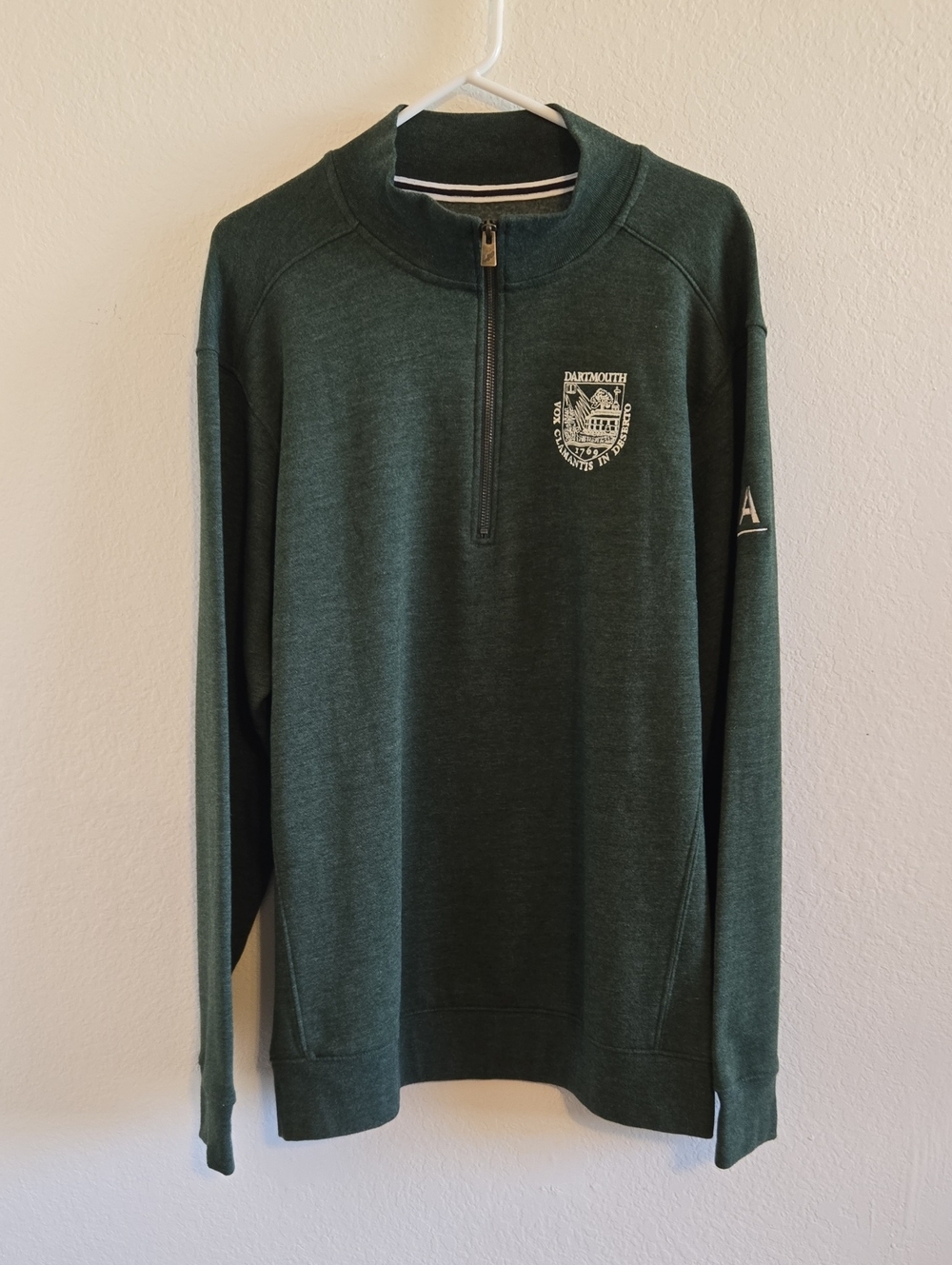 League Dartmouth Heather Hunter Green Half-Zip Sweater with Crest - Large